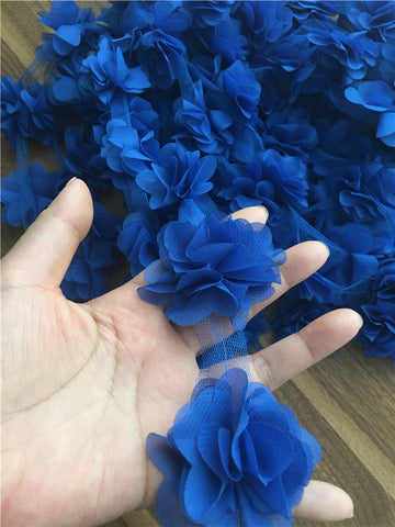 Flor 3D Chifon Azul Rey