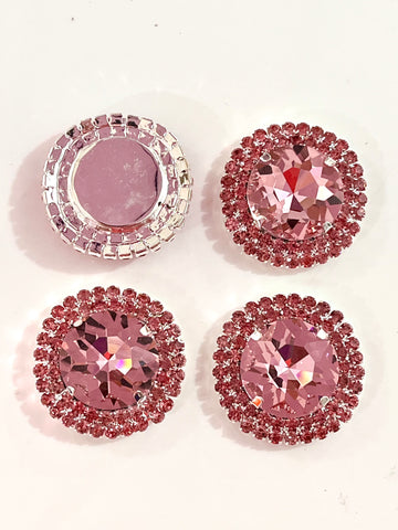 Centro Redondo base plata con pedrería en Rosa 40mm (Pieza)