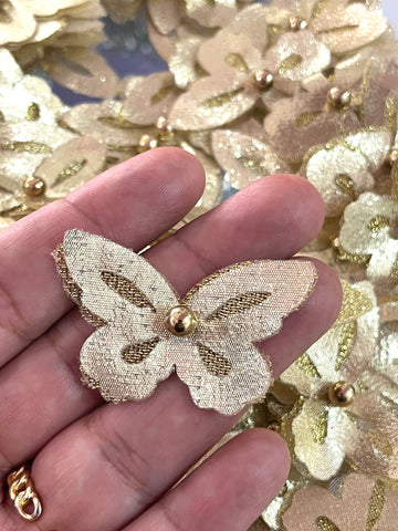 Mariposas Chica de Tela Satinada Oro Metálico c/25 piezas