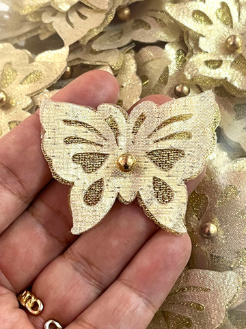 Mariposas Mediana de Tela Satinada Oro Metálico c/25 piezas