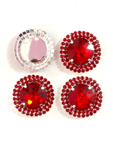 Centro Redondo base plata con pedrería en Rojo 40mm (Pieza)