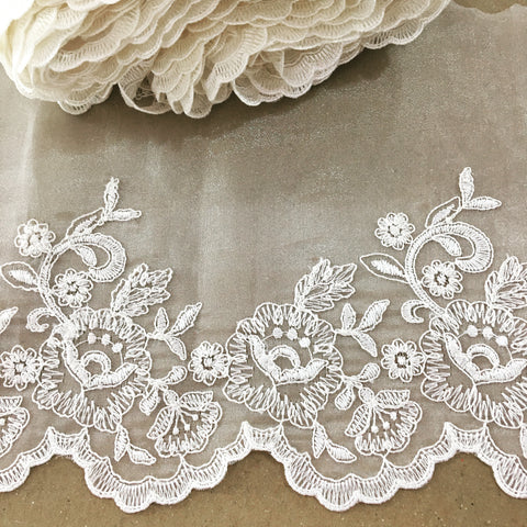 Orilla organza bordada ivory